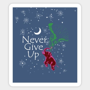 Motivational Never Give Up Flying Pink Red Elephant Sticker